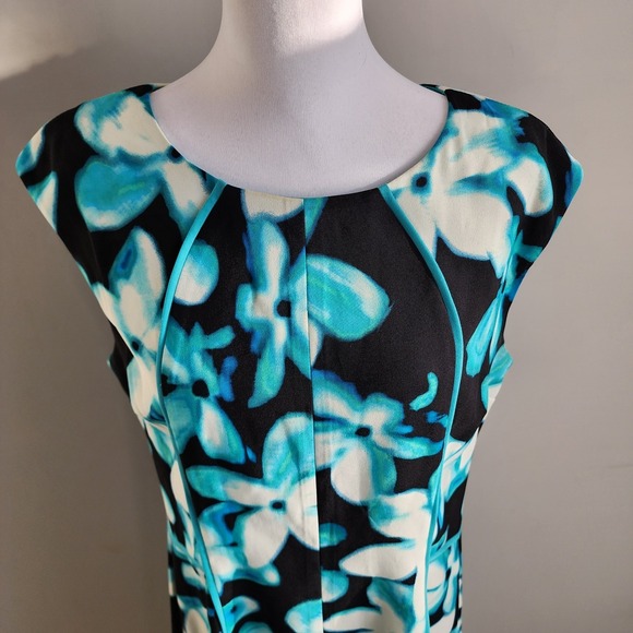 London Times Tea Dress Womens 16 Blue Floral Wedding Cocktail Office Party Work - Picture 7 of 15